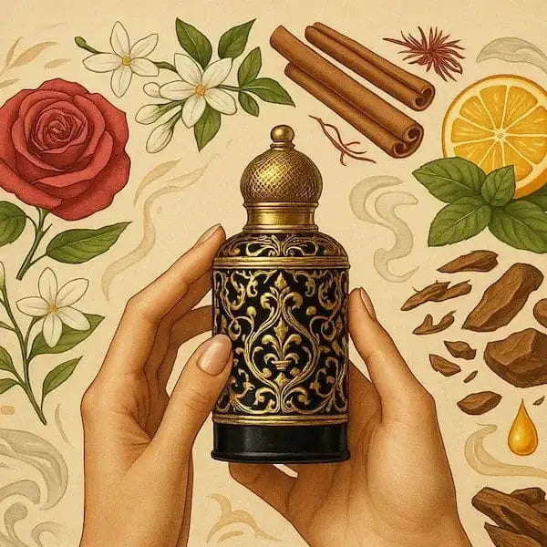 image illustration flacon entre des mains olfactives