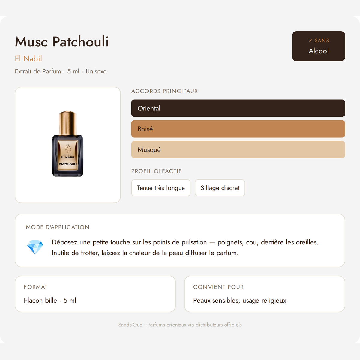 El Nabil Musc Patchouli Sans Alcool 5 ml